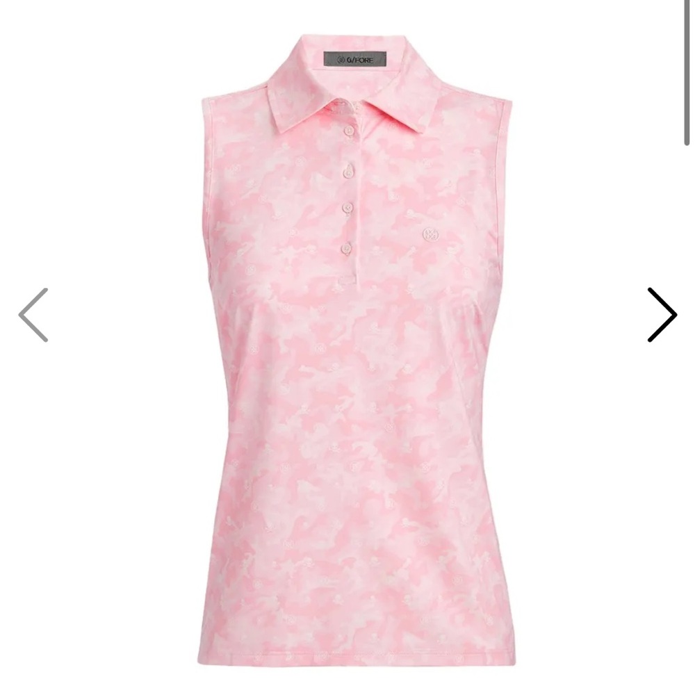 G/FORE Icon Camo Sleeveless Polo Shirt Pink Logo Skull Women’s